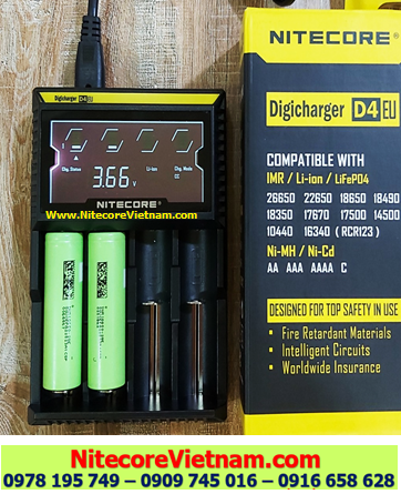 Nitecore D4 (Bộ sạc Nitecore D4 kèm sẳn 02 pin SẠC 18650 DMEGC INR18650-29E 2850mAh lithium 3.7v) chính hãng